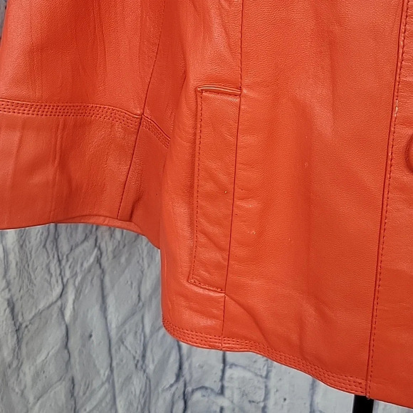 COLDWATER CREEK Red Leather Button Up Jacket P10 - Picture 3 of 8